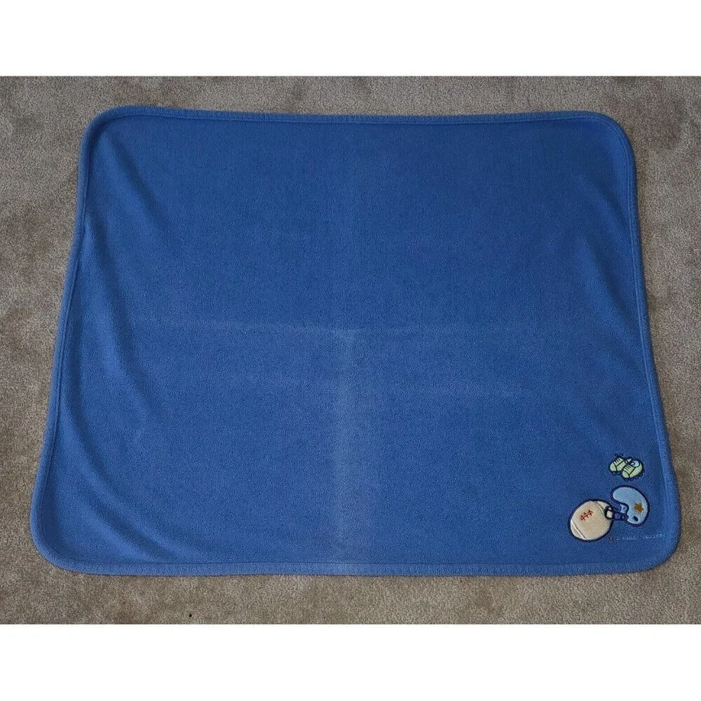 Carter's Just One Year Blue Fleece Baby Blanket Little Athlete Football READ